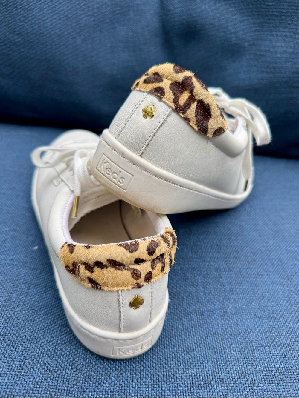 Kate Spade x Keds White Leather Sneakers with Leopard Trim